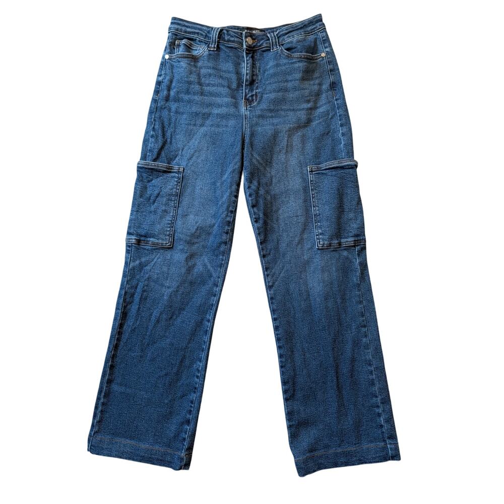 Judy Blue Women's High Rise Cargo Wide Leg Dark Blue Denim Jeans Size 11/30